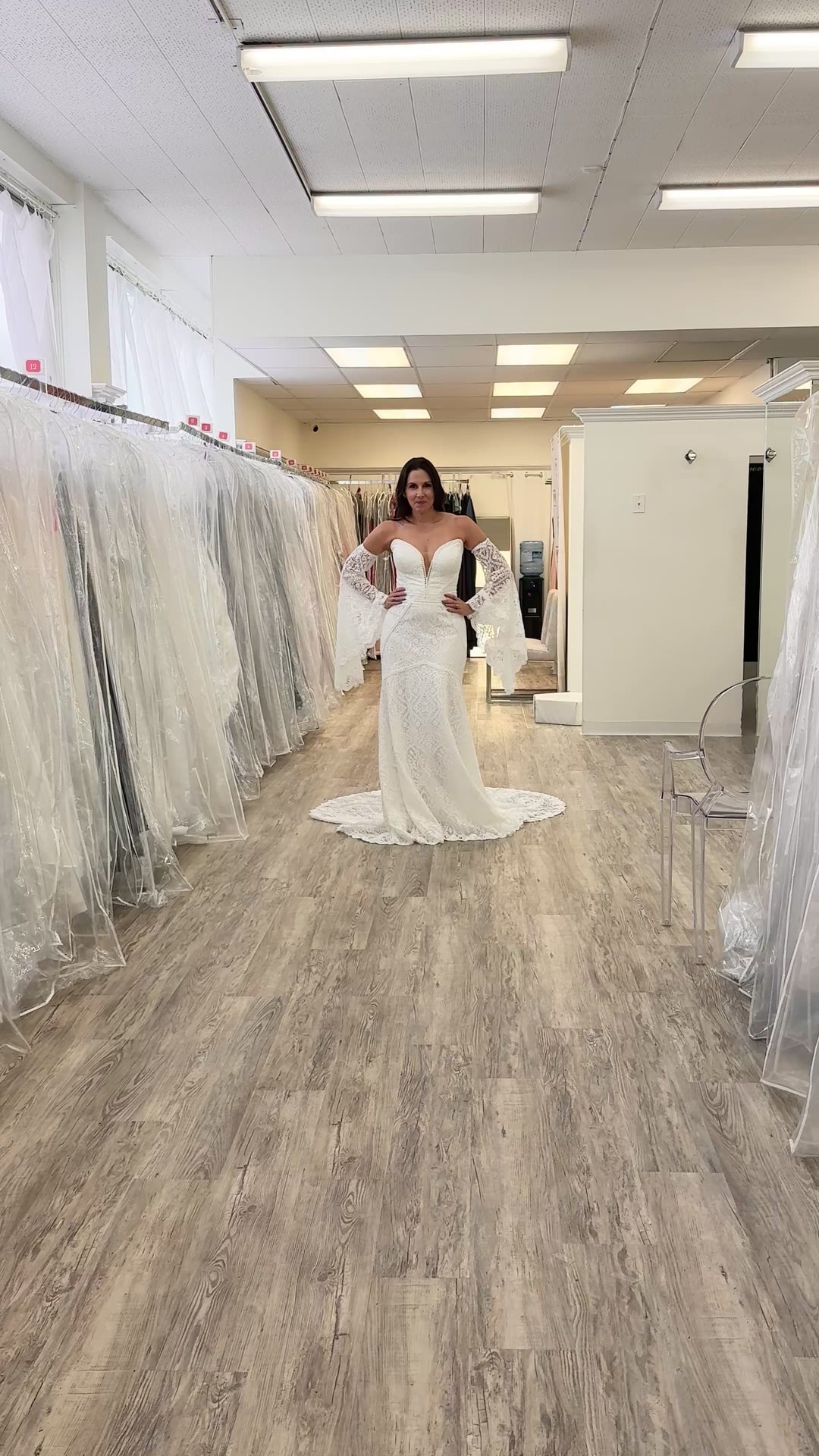 Bride walking in a store